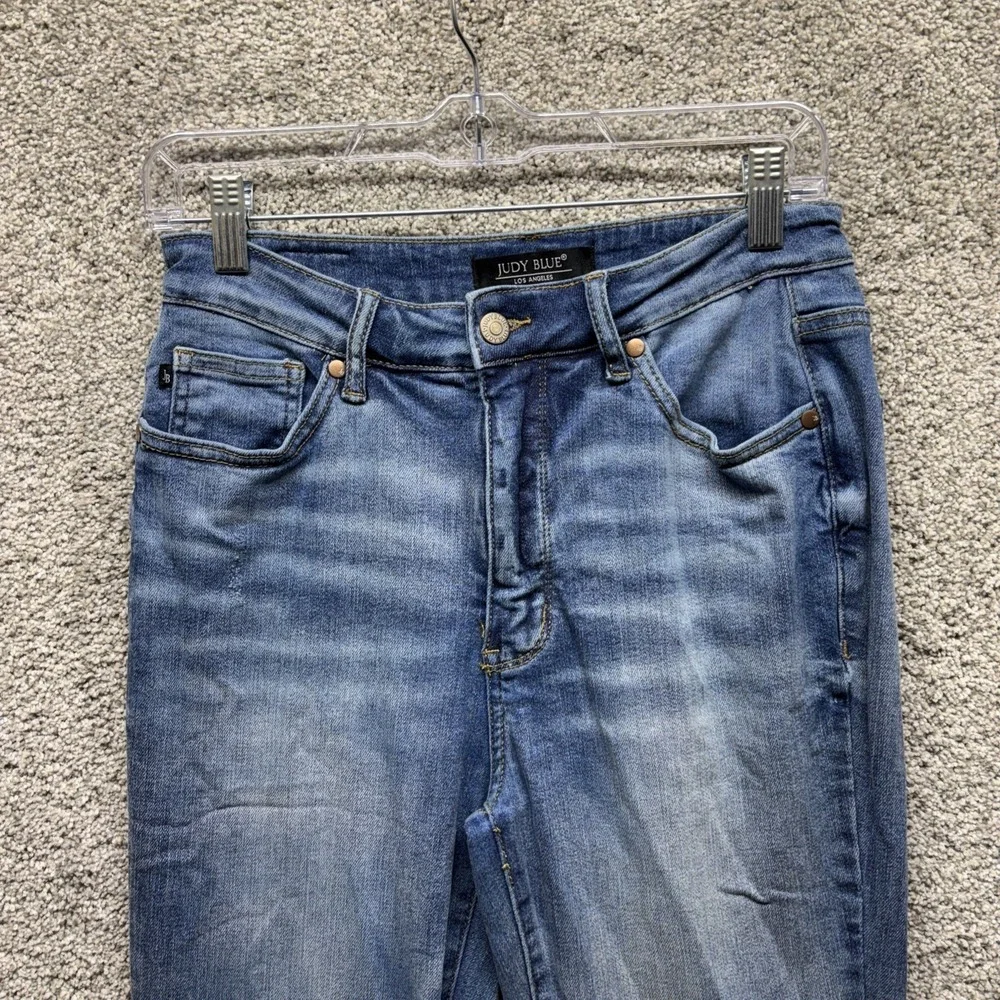 Judy Blue Flare Women's 9/29x31 Jeans Raw Frayed High Rise Light Wash Distressed
